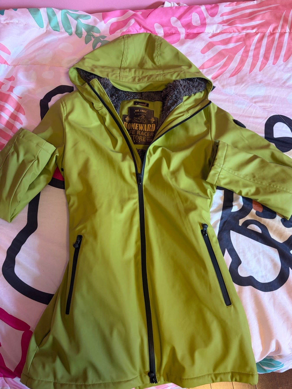 Women's Olive Green Hooded Ski Jacket with Fleece Lining